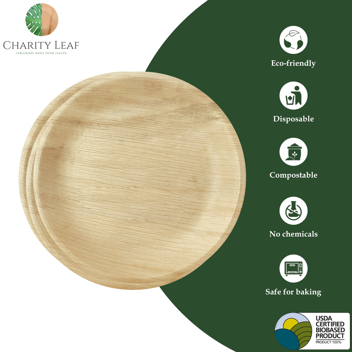 9" Inch Round Natural Compostable Bamboo Plate