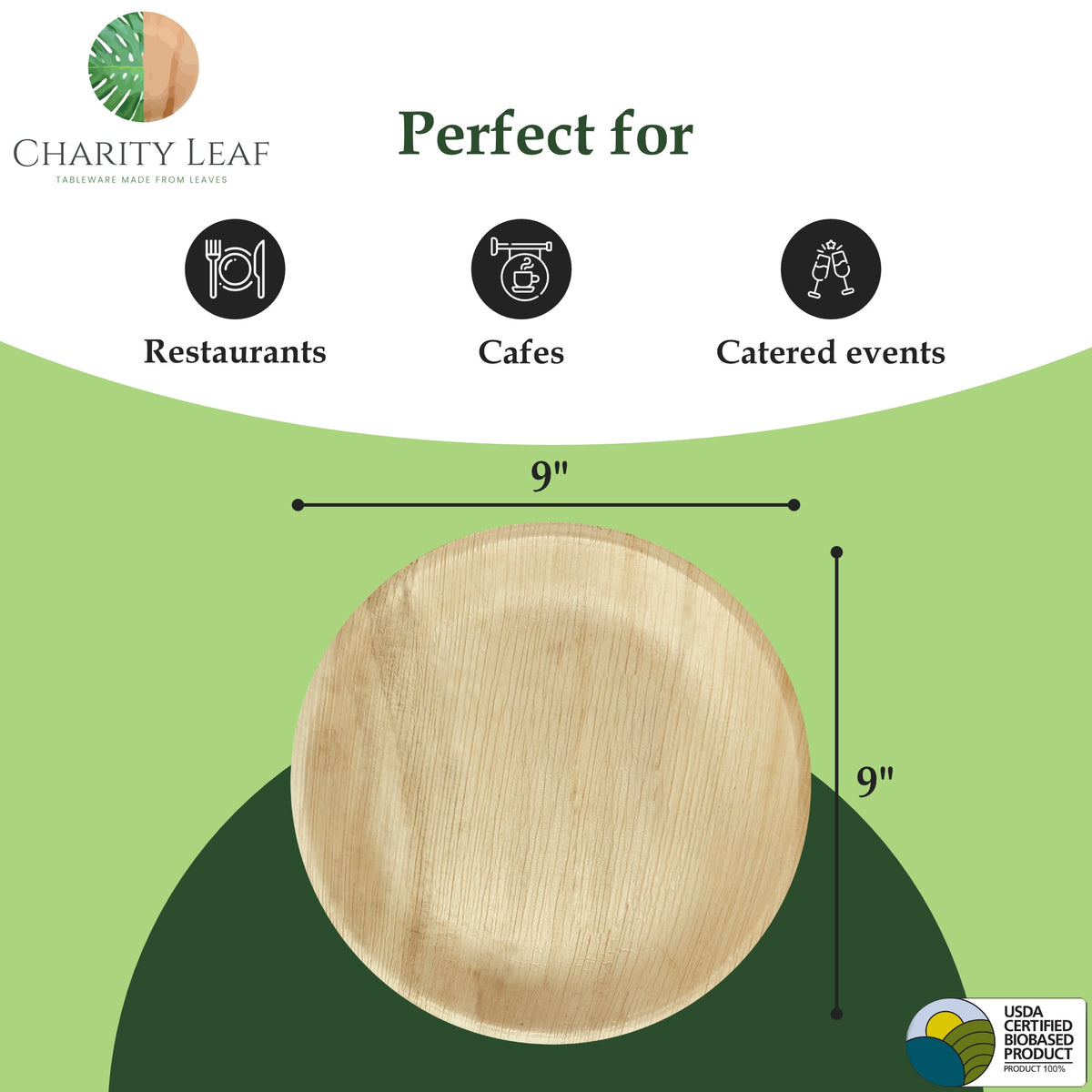 9" Inch Round Natural Compostable Bamboo Plate