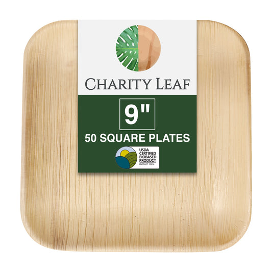 9" Inch Square Natural Compostable Bamboo Plate