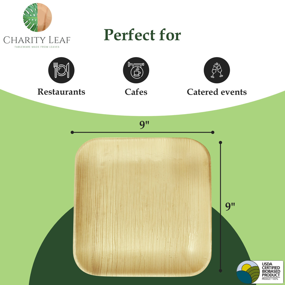 9" Inch Square Natural Compostable Bamboo Plate