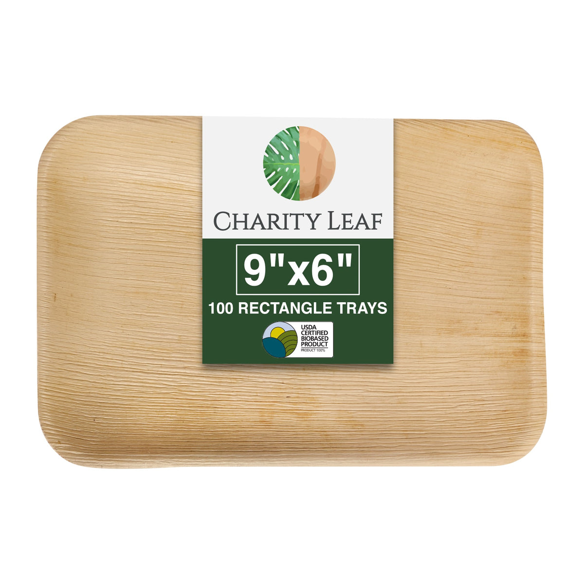 9" x 6" Inch Rectangle Natural Compostable Bamboo Tray