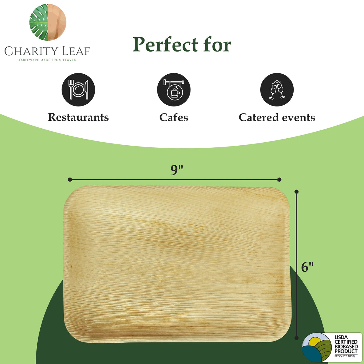 9" x 6" Inch Rectangle Natural Compostable Bamboo Tray