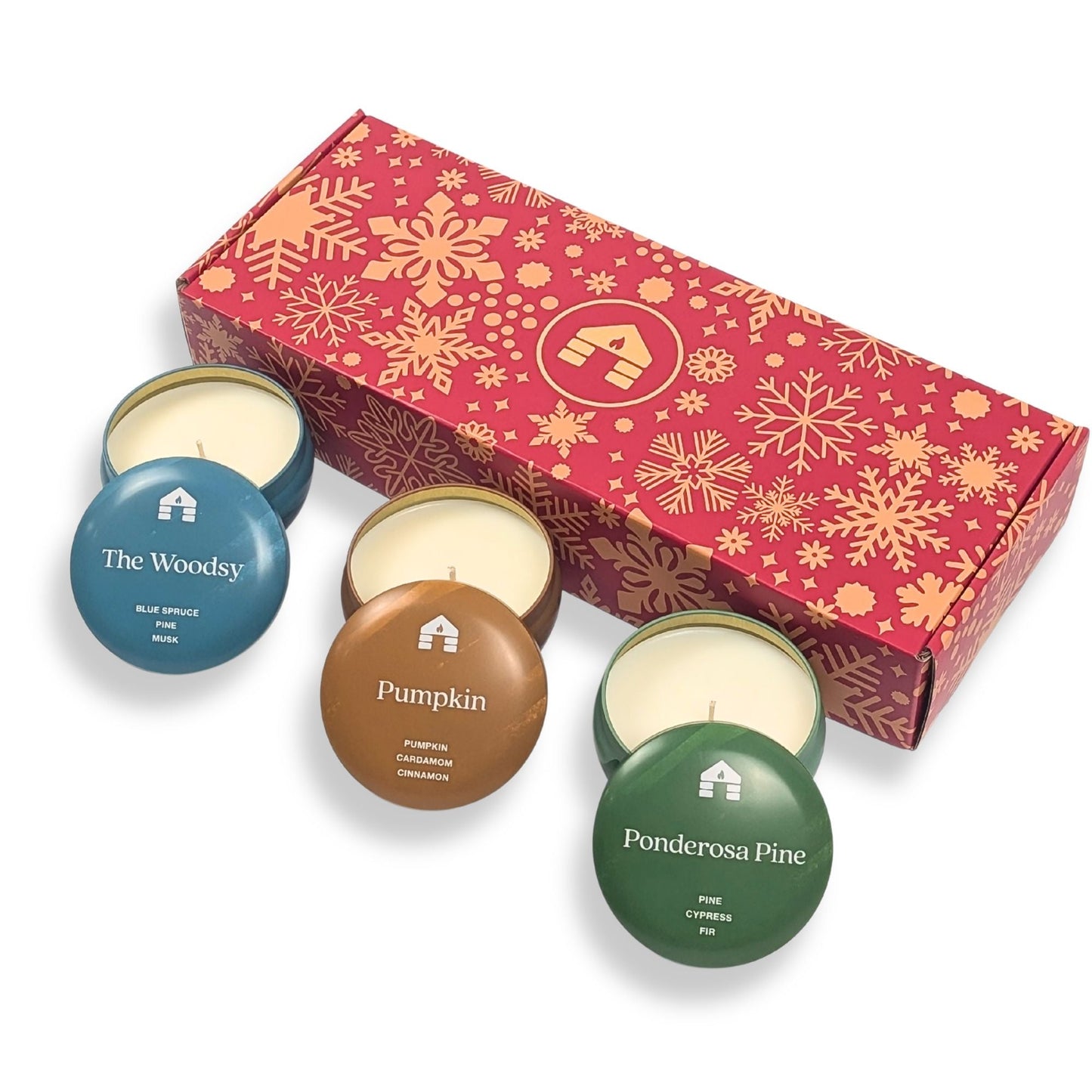 Three 8oz Aromática Coconut Wax Candle Tins - Pumpkin, Pine & Woodsy - Scented Candle Gift Set