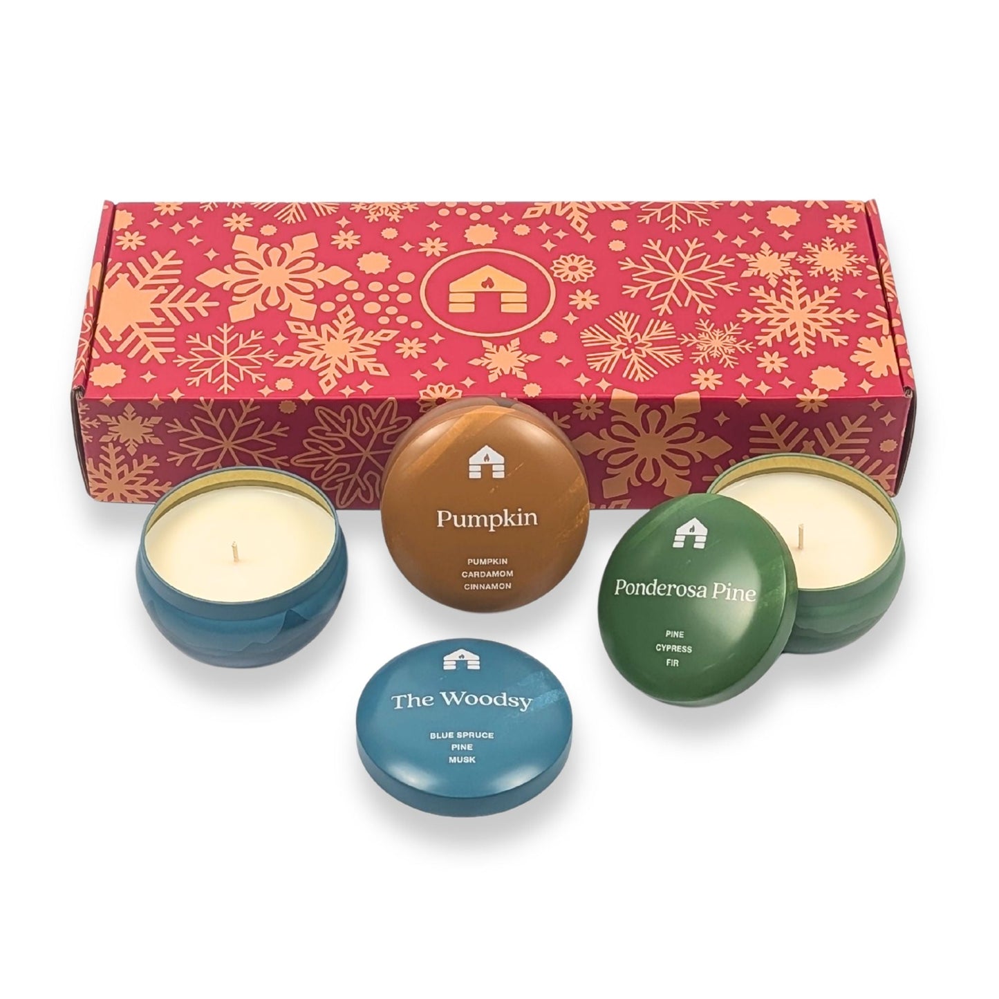 Three 8oz Aromática Coconut Wax Candle Tins - Pumpkin, Pine & Woodsy - Scented Candle Gift Set