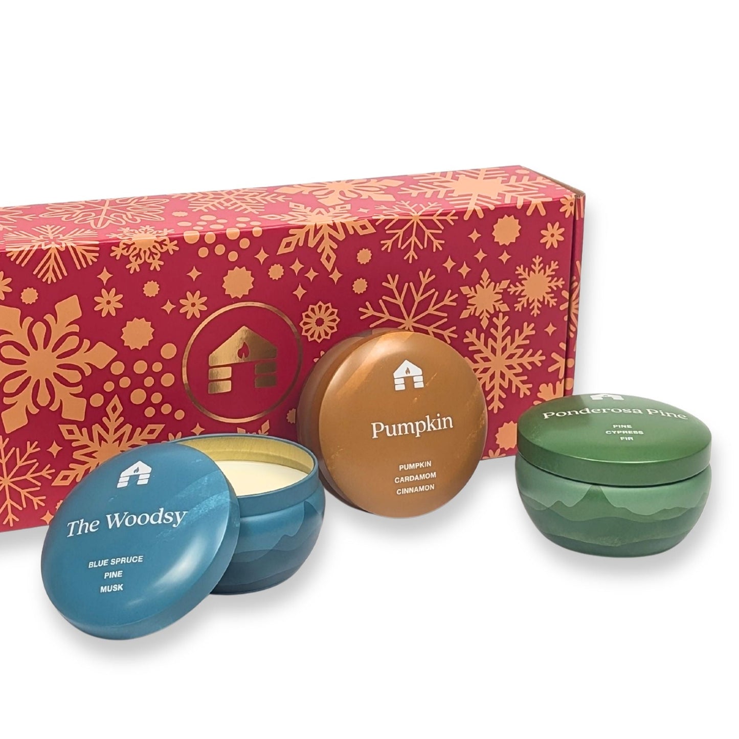 Three 8oz Aromática Coconut Wax Candle Tins - Pumpkin, Pine & Woodsy - Scented Candle Gift Set