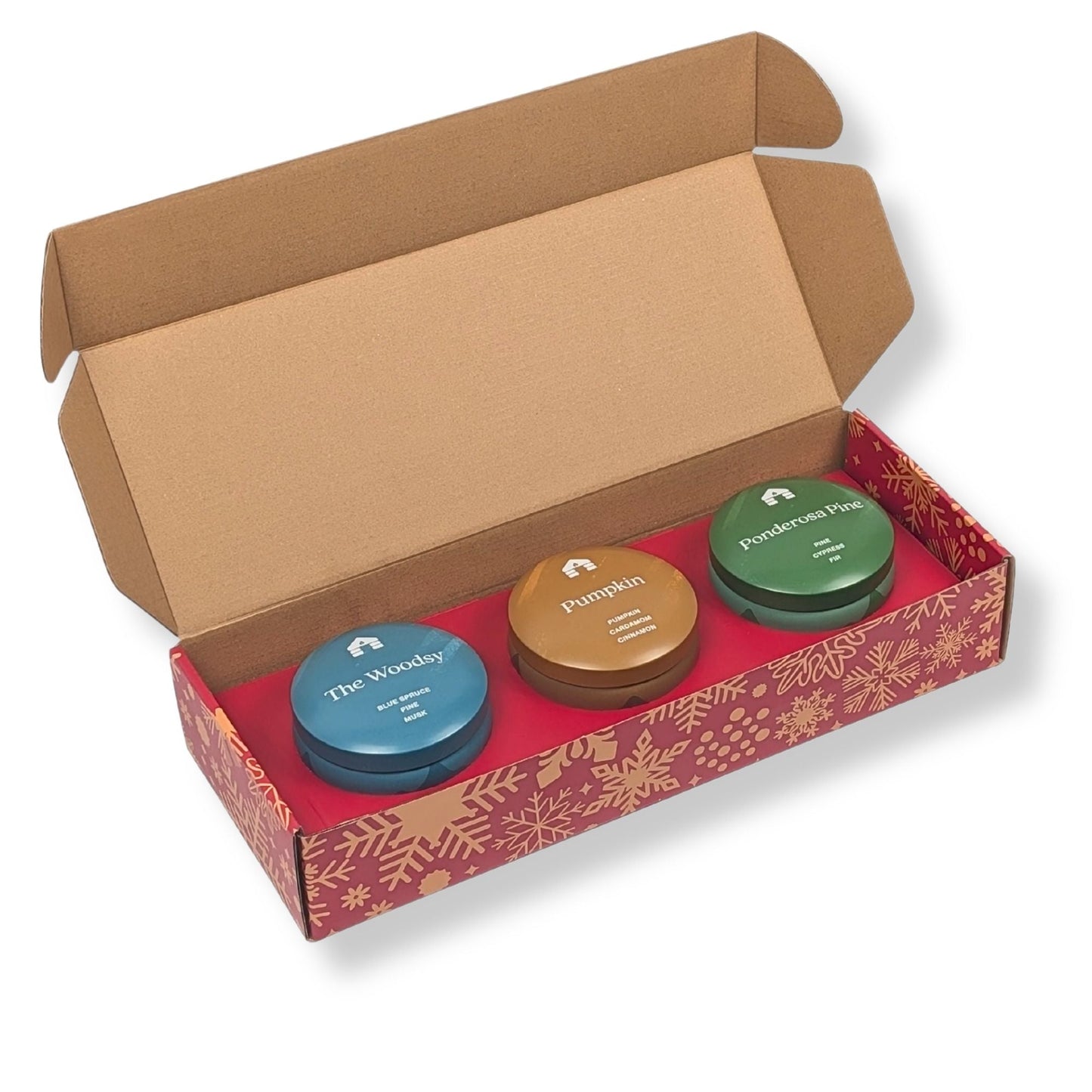 Three 8oz Aromática Coconut Wax Candle Tins - Pumpkin, Pine & Woodsy - Scented Candle Gift Set