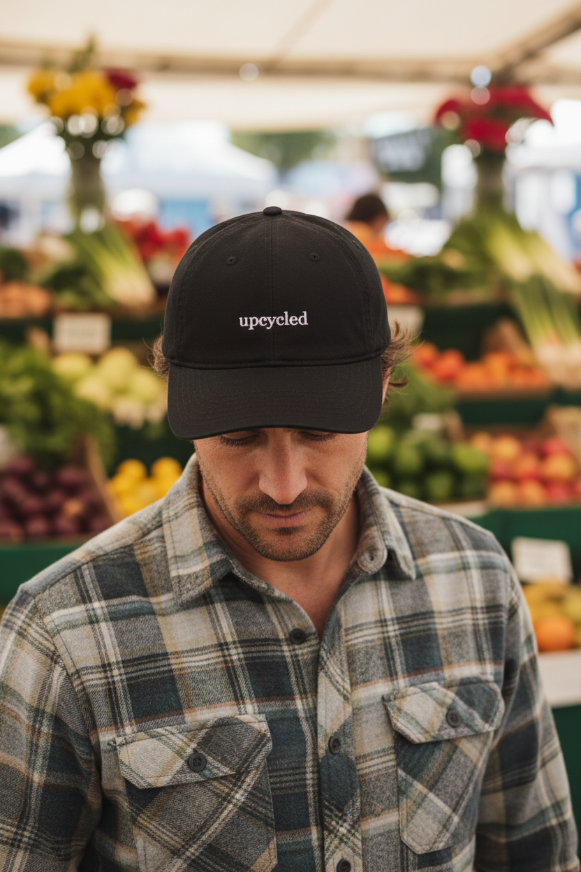 'Upcycled' Embroidered Organic Baseball Hat