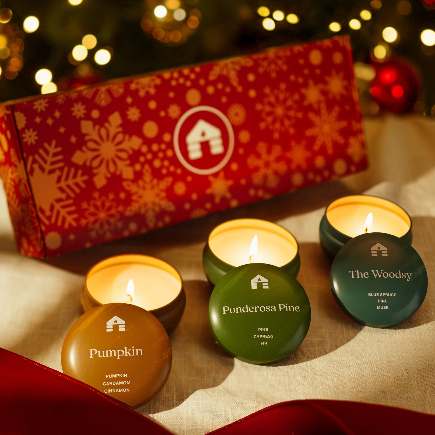 Three 8oz Aromática Coconut Wax Candle Tins - Pumpkin, Pine & Woodsy - Scented Candle Gift Set