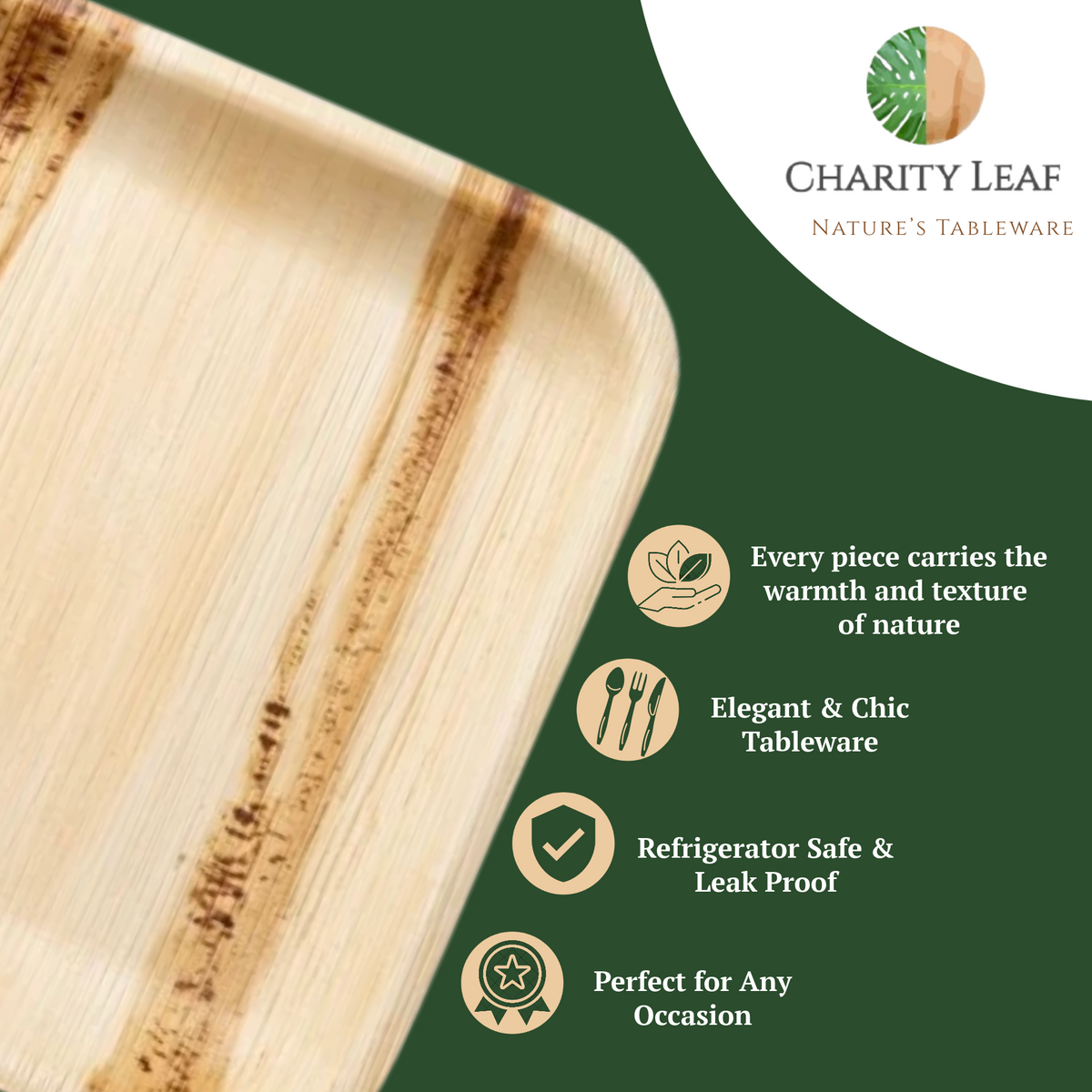 17" x 12" Rectangle Natural Compostable Bamboo Tray
