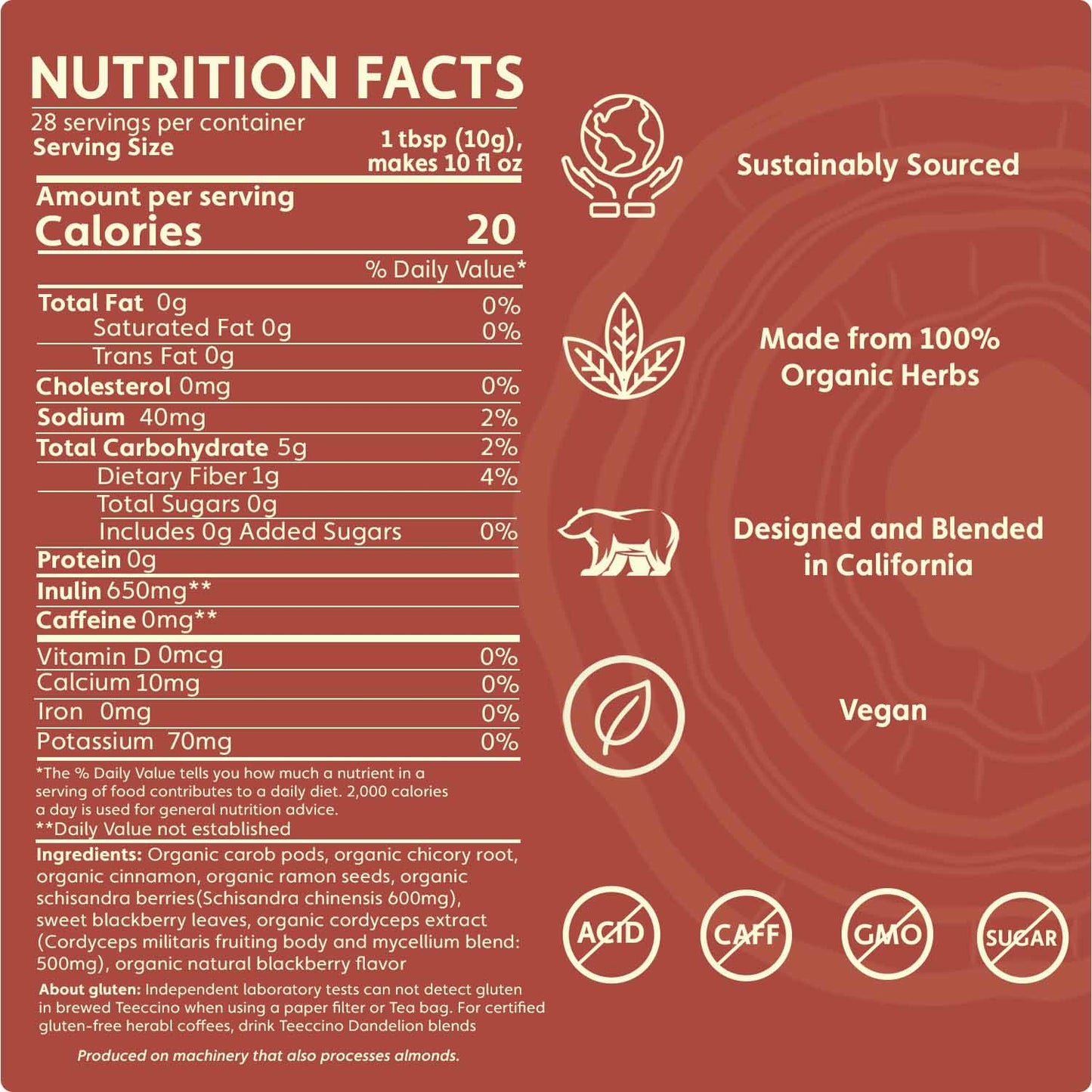 Cordyceps Schisandra Cinnamon Berry Mushroom Herbal Coffee