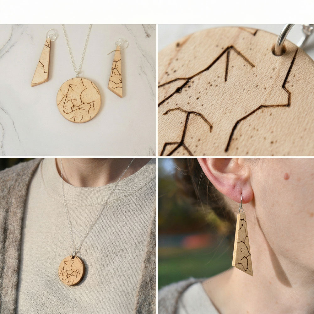Personalized Star-Chart Olivewood Ascent Earrings