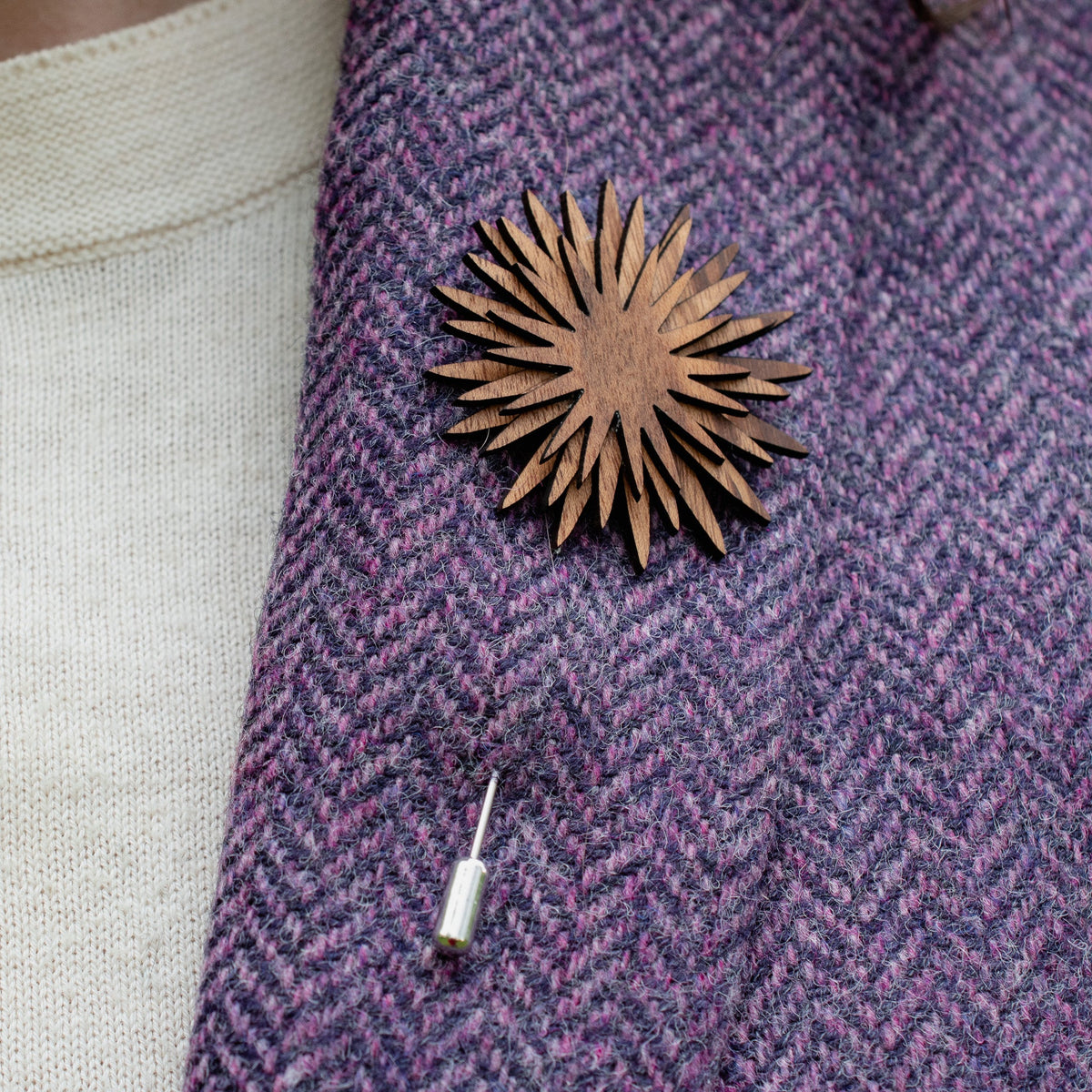 Wood Brooch | Sunburst Chrysanthemum