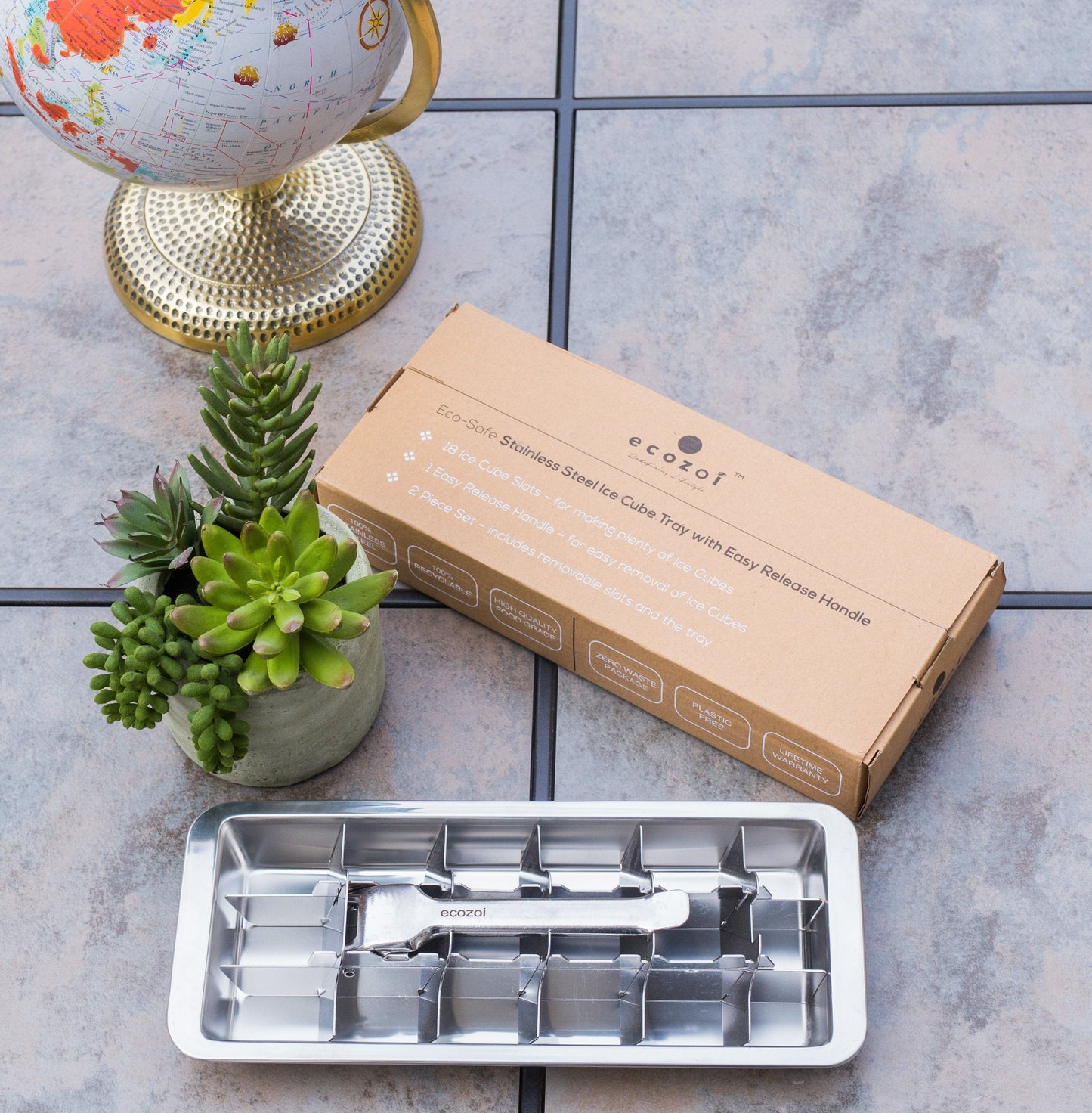 Stainless Steel Ice Cube Tray with Easy Release Handle, Vintage Design