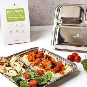 Stainless Steel Dinner Plates, Reusable, 3 Compartments, 2 Pack