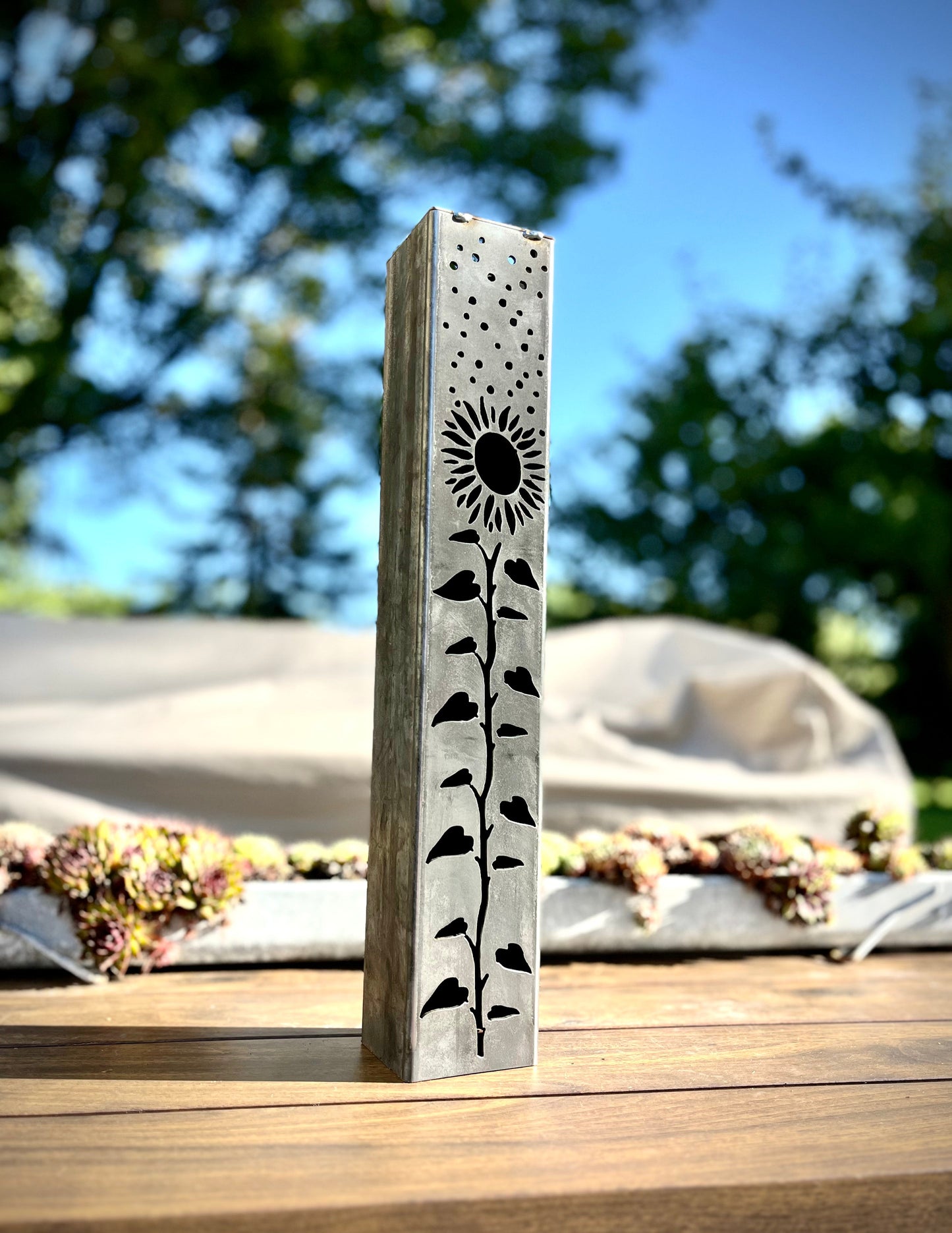 Sunflowers Under the Stars Luminary Pillar w/ Solar Cap | 12-inch, 14-inch, 16-inch