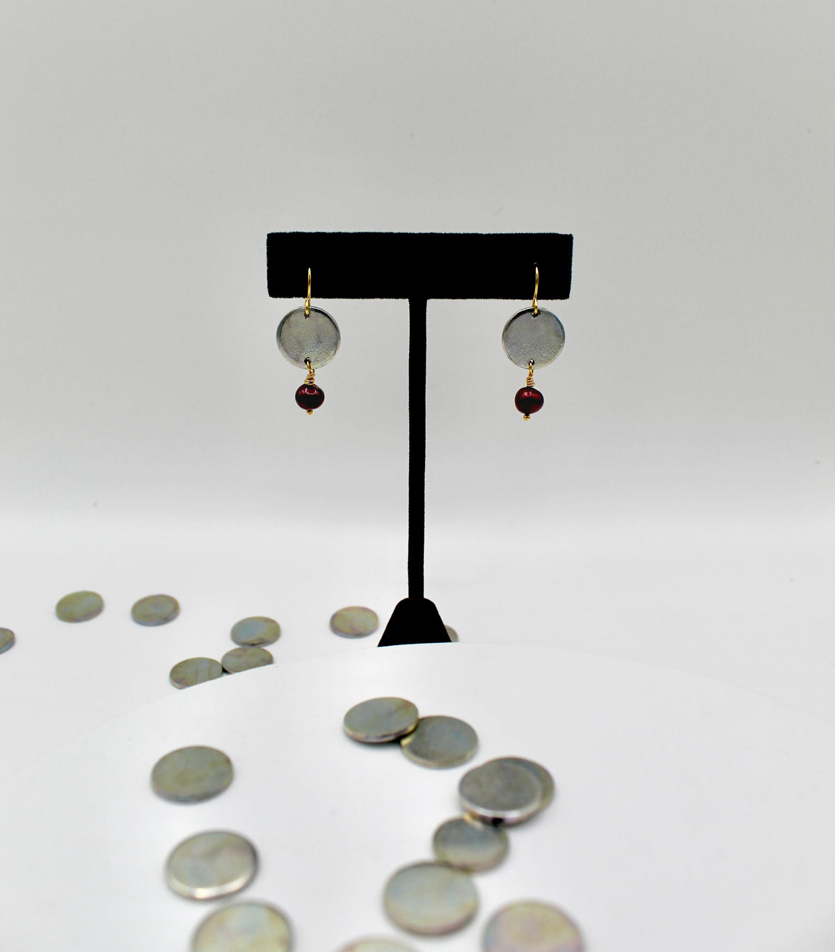 Free Earrings | Freshwater Pearl & Repurposed Steel Automotive Parts | Gold Plated Ear Wire