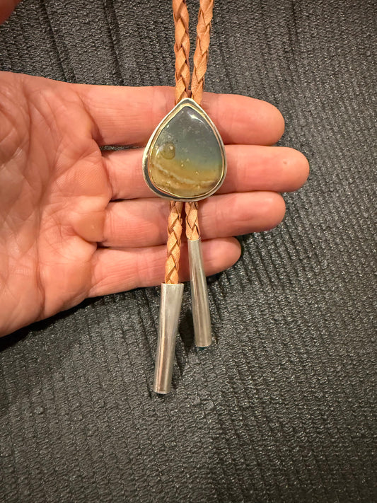 Picture Jasper Bolo Tie | Jasper Bolo | Sterling Silver + Gold Fill Bolo | Mixed Metal Bolo Tie
