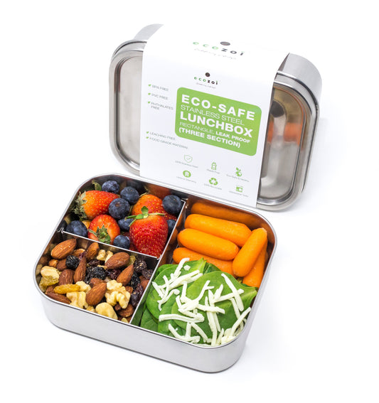 STAINLESS STEEL LUNCH BOX, 3 COMPARTMENT MICROWAVABLE, 24 OZ