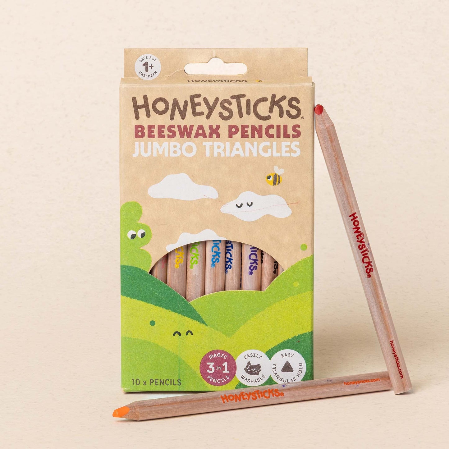 Honeysticks Magic 3-in-1 Beeswax Pencils Jumbo Triangles 10pk