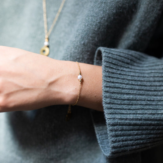 Promise Adjustable Bracelet | Freshwater Pearl & Repurposed Auto Brass Washers | Gold Plated Chain