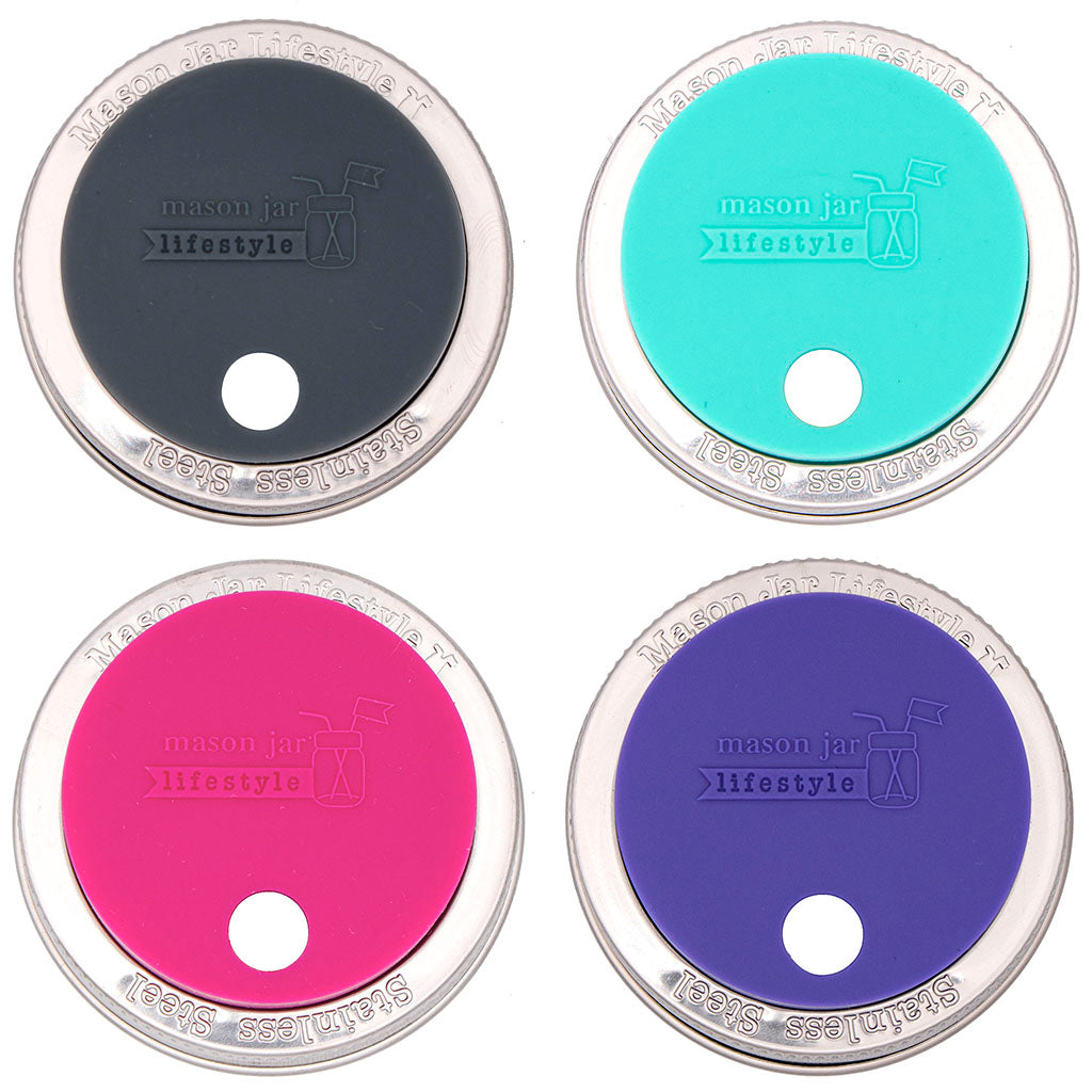 Silicone Straw Hole Lid with Stainless Steel Band for Mason Jars