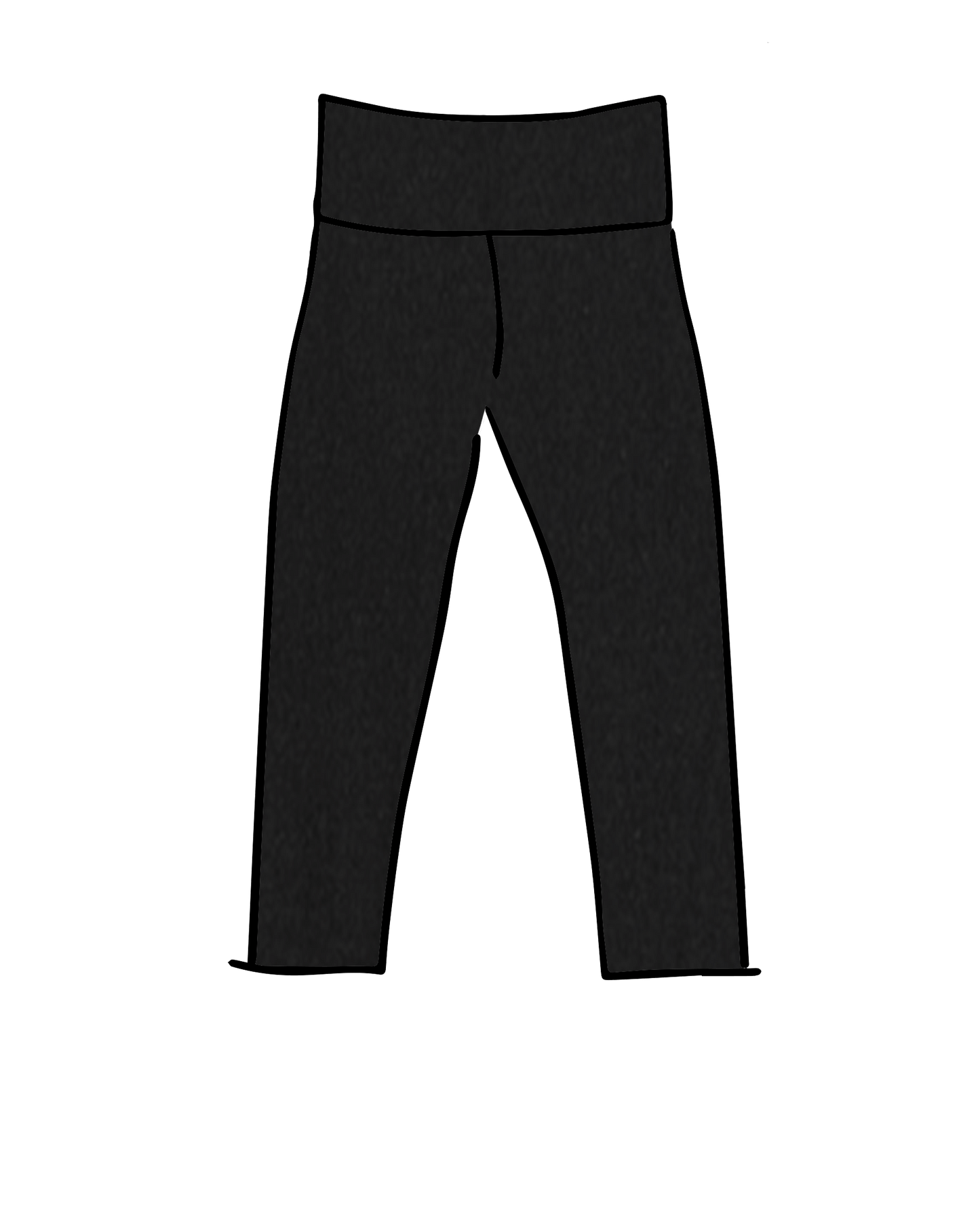 High Rise 3/4 Length Leggings Plain Black