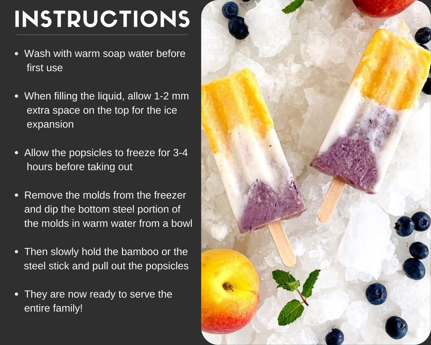 Stainless Steel Popsicle Molds and Rack, Square Shape, Steel Sticks