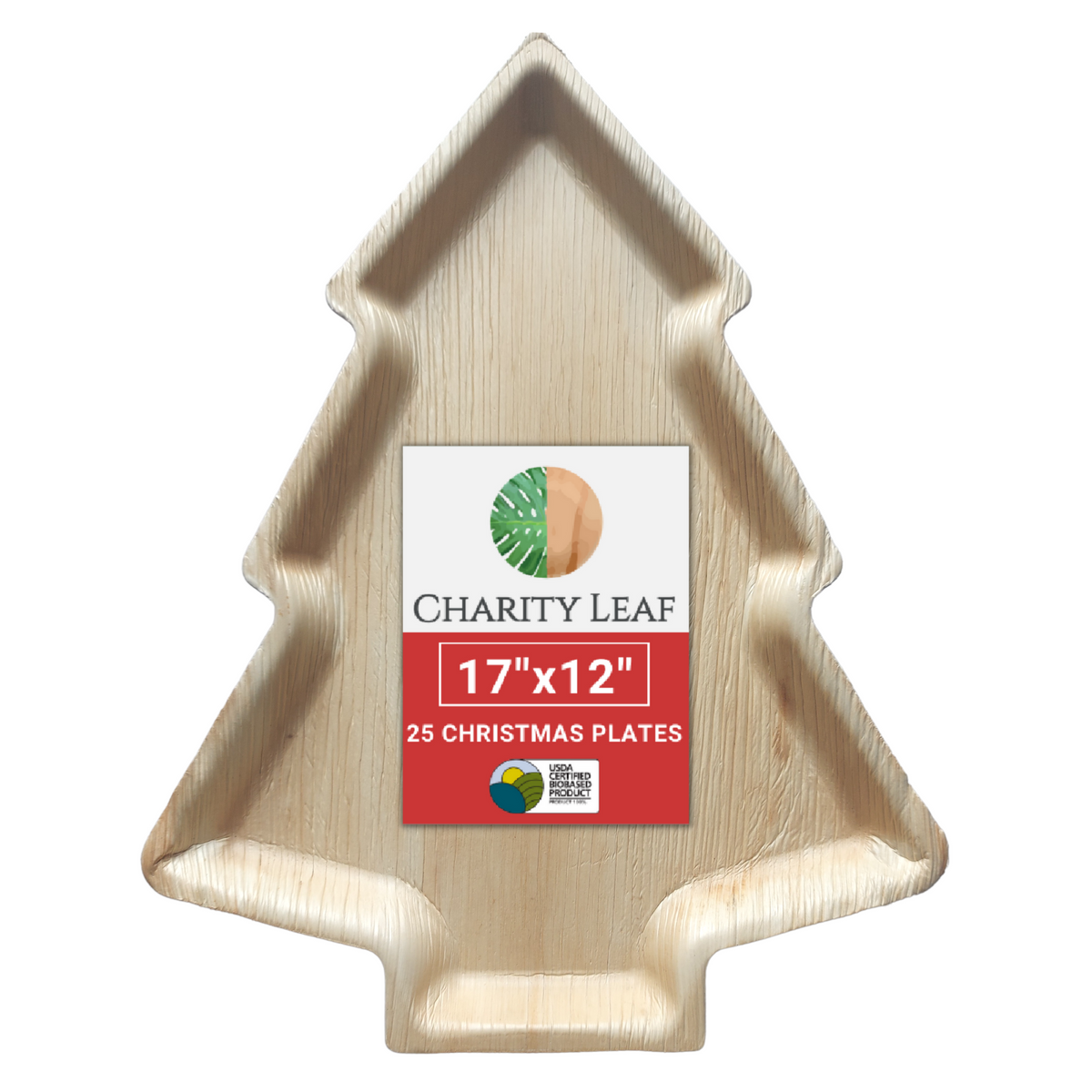 17" x 12" Christmas Tree Natural Compostable Bamboo Tray