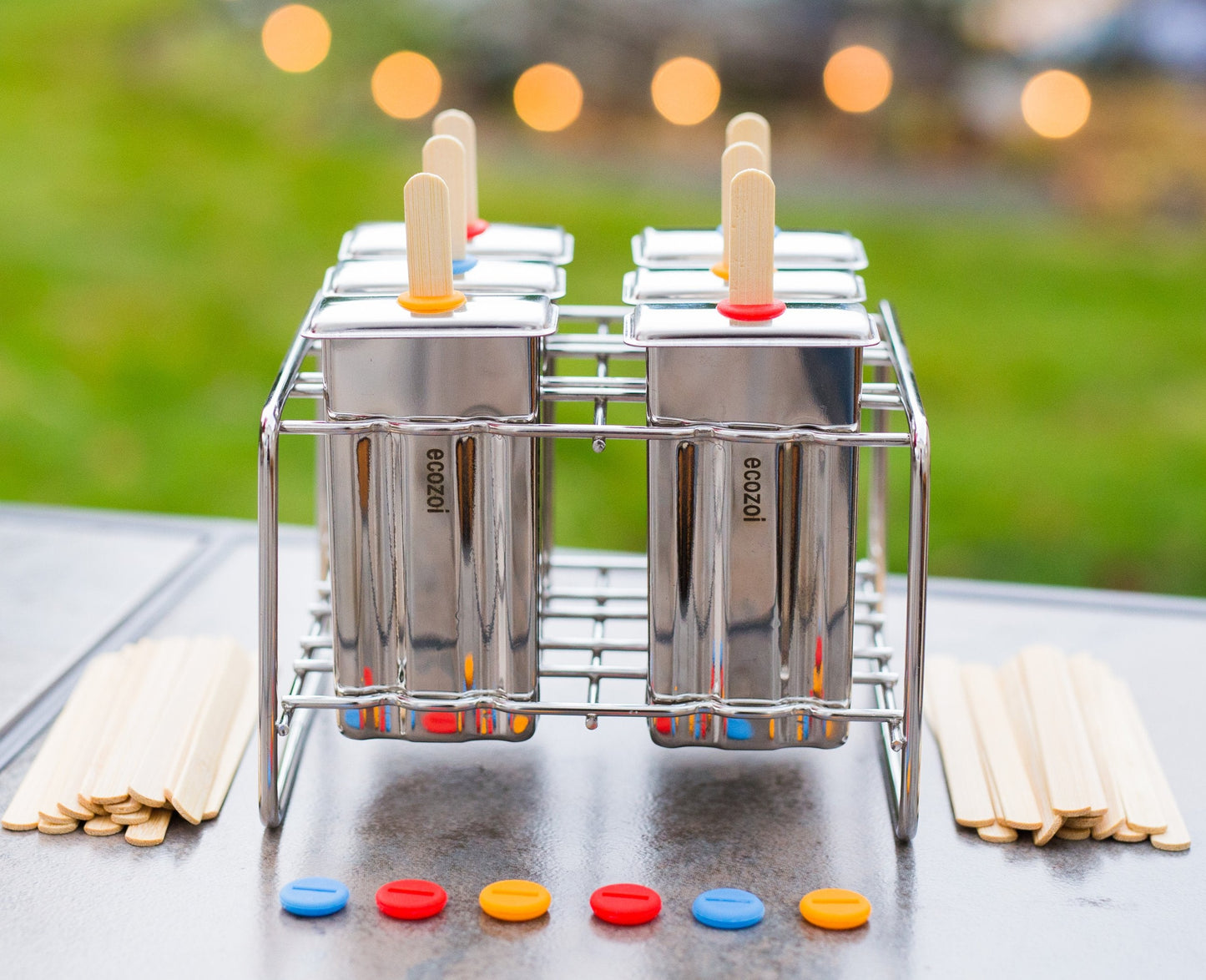 Ecozoi Stainless Steel Ice Pop Molds, Square Shape with Reusable Bamboo Sticks