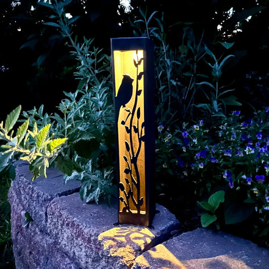 Cardinal at Dusk Luminary Pillar w/ Solar Cap | Steel