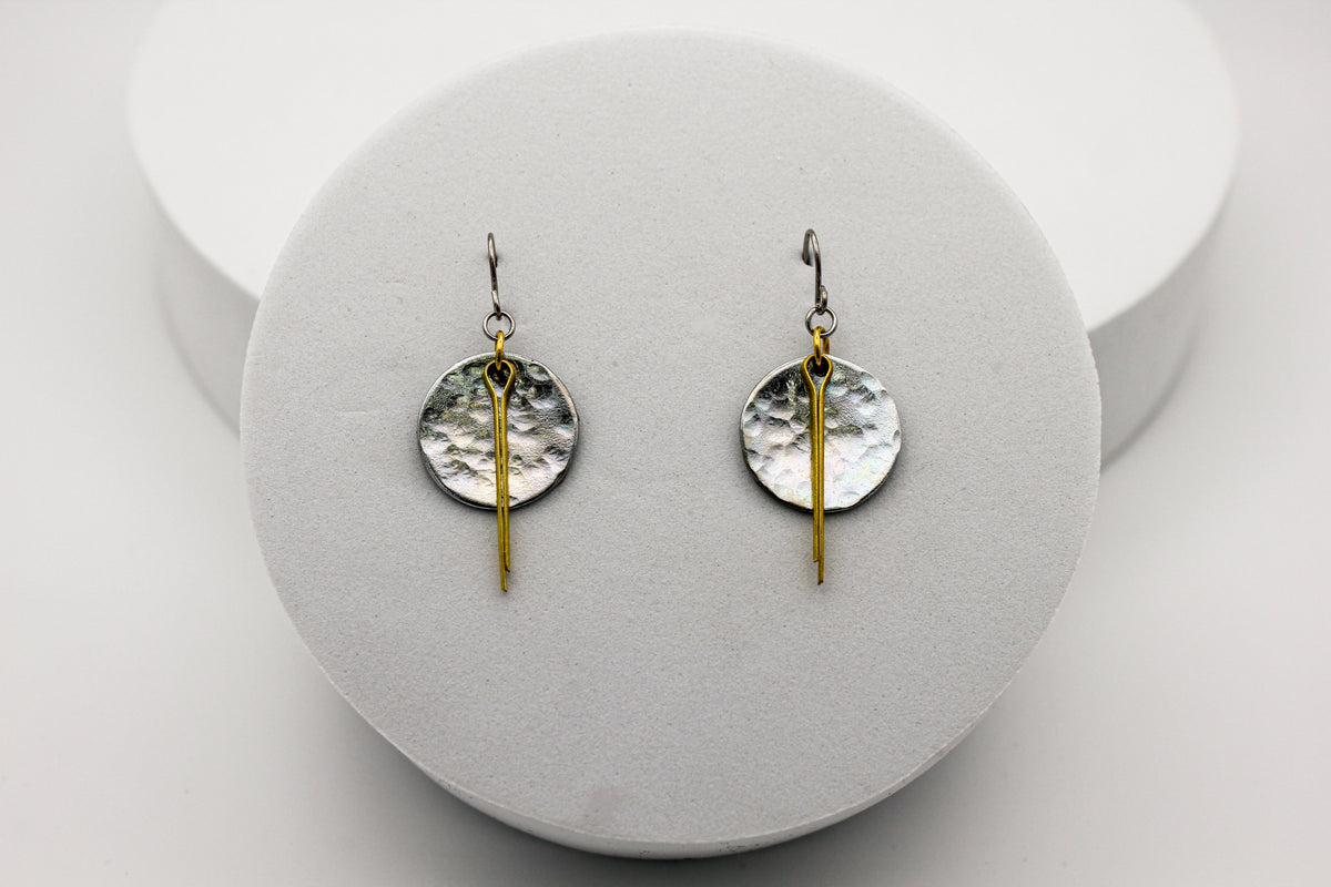 Full Circle Earrings | Repurposed Steel & Brass Automotive Parts | Stainless Steel Ear Wire