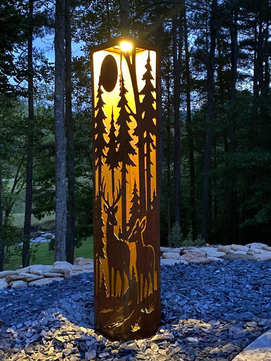 Deer at Dusk Corner Solar Pillar - Steel