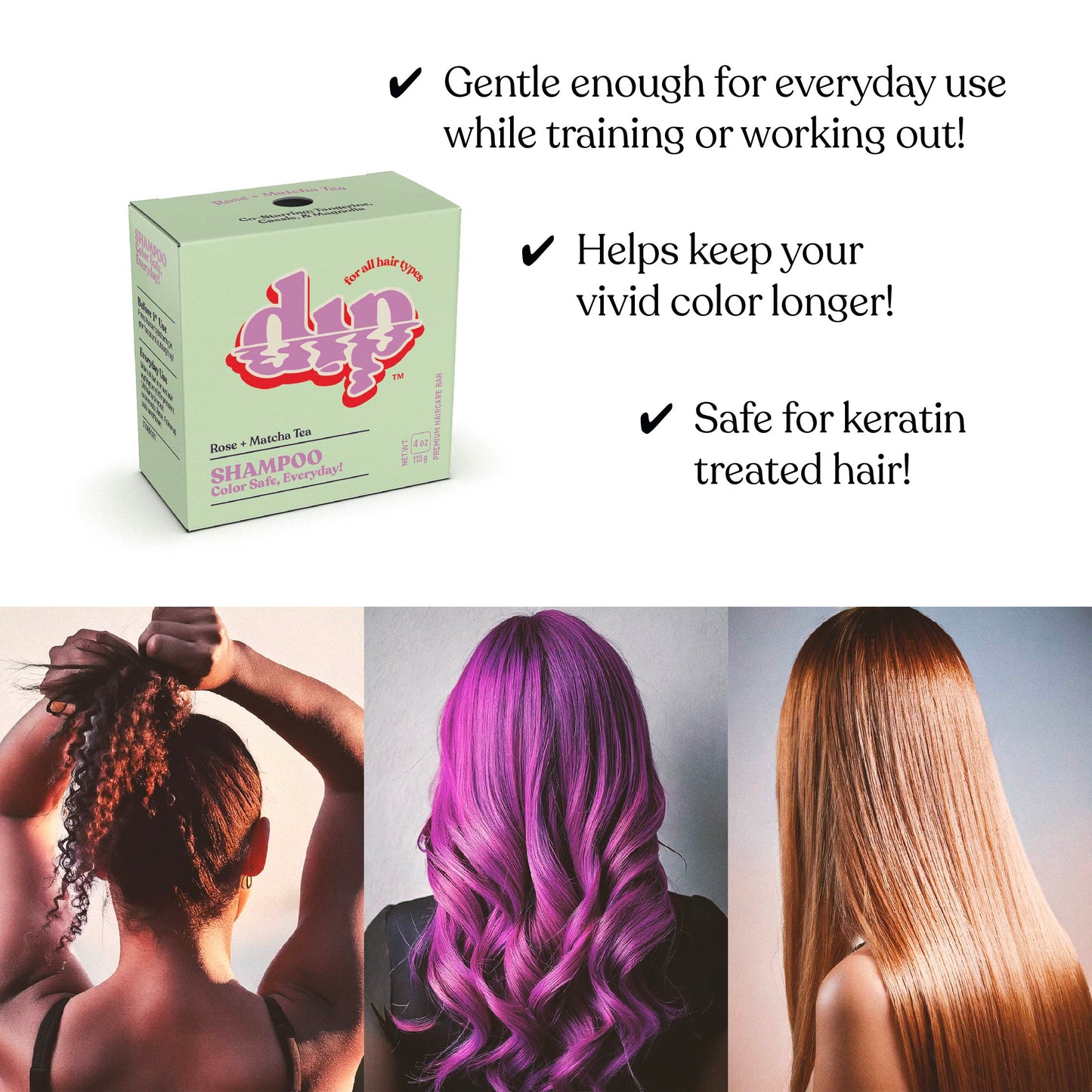 Color Safe Shampoo Bar for Every Day - Rose & Matcha Tea