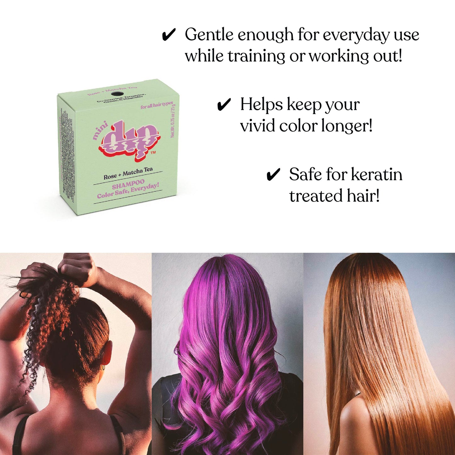 Mini Dip Color Safe Shampoo Bar for Every Day - Rose & Matcha Tea