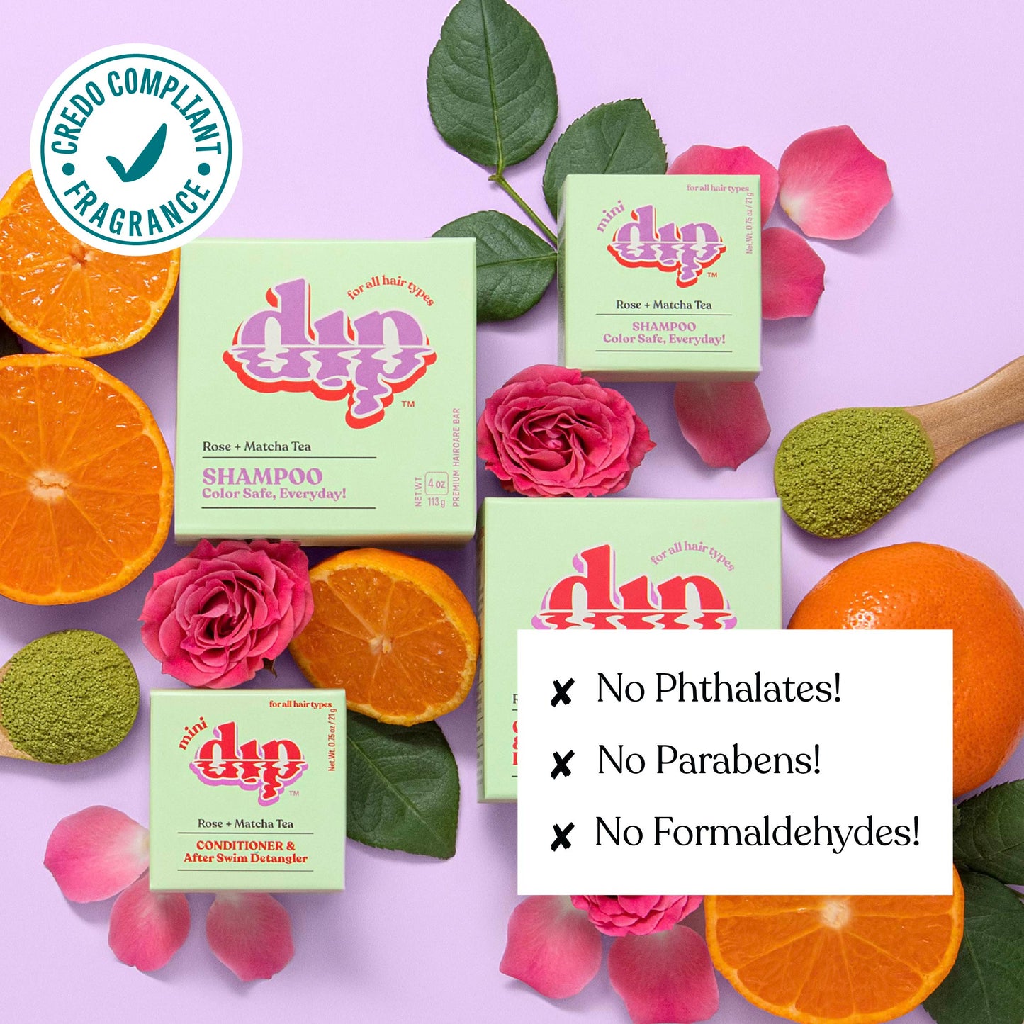 Mini Dip Color Safe Shampoo Bar for Every Day - Rose & Matcha Tea