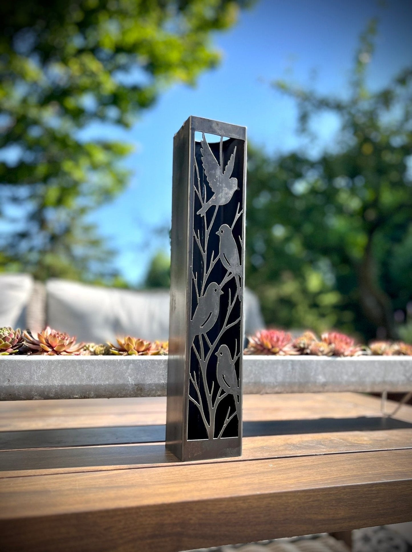 Evening Aviary Luminary Pillar w/ Solar Cap | 12-inch, 14-inch, 16-inch