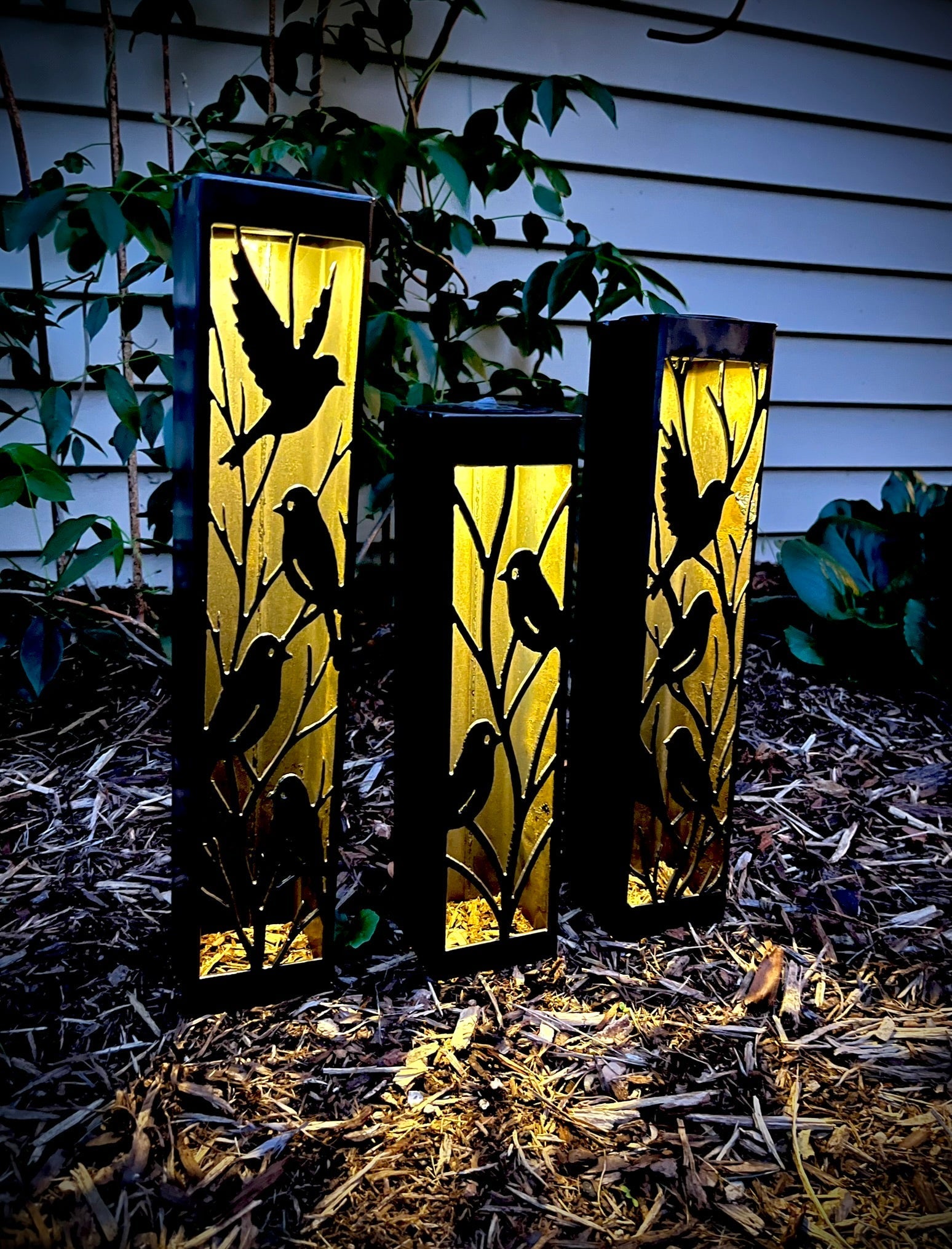 Evening Aviary Luminary Pillar w/ Solar Cap | 12-inch, 14-inch, 16-inc ...