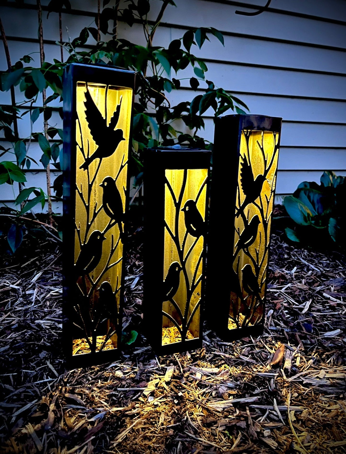 Evening Aviary Luminary Pillar w/ Solar Cap | 12-inch, 14-inch, 16-inch