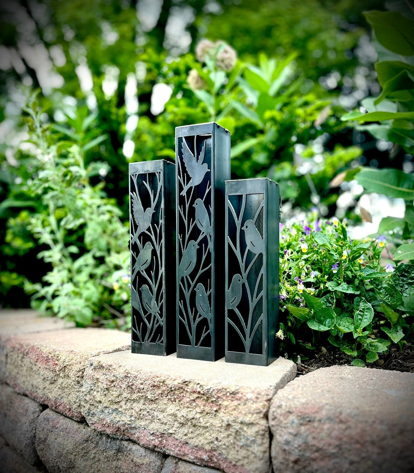 Evening Aviary Luminary Pillar w/ Solar Cap | 12-inch, 14-inch, 16-inch