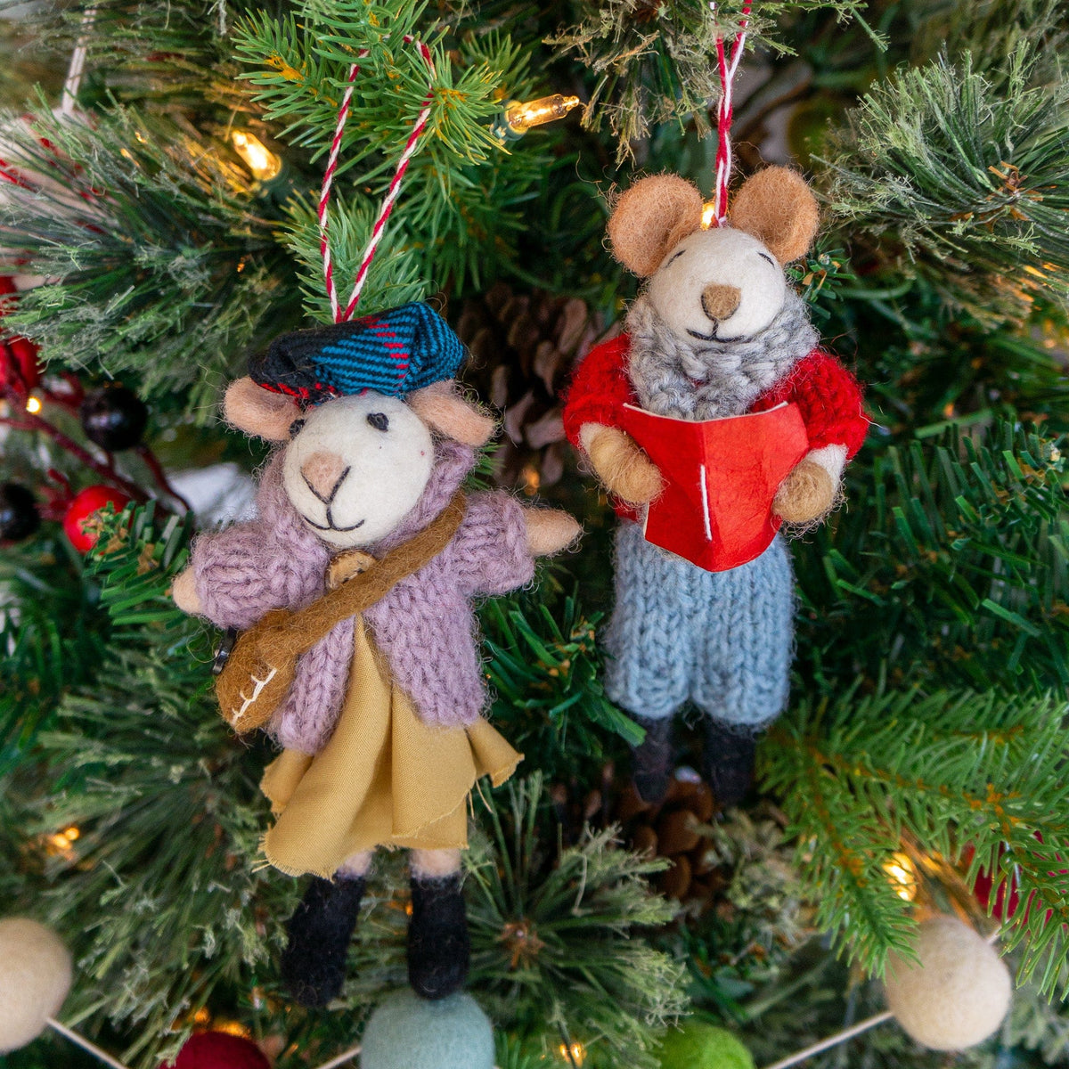 Ginny and Chris Boho Mouse Eco Ornaments - Set of 2