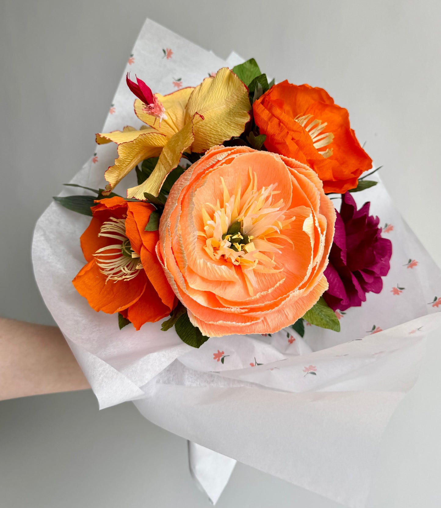 Golden Hour | Assorted Paper Hibiscus and Peony Bouquet