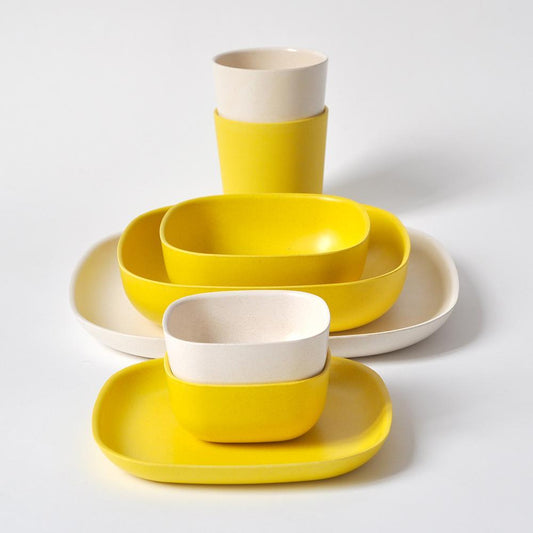 Bamboo Dinner Plate - 4 Piece Set - Off White