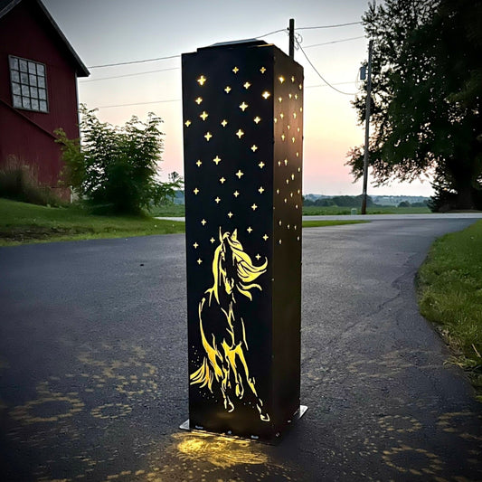 Horse & Stars Solar Pillar Luminary - Steel
