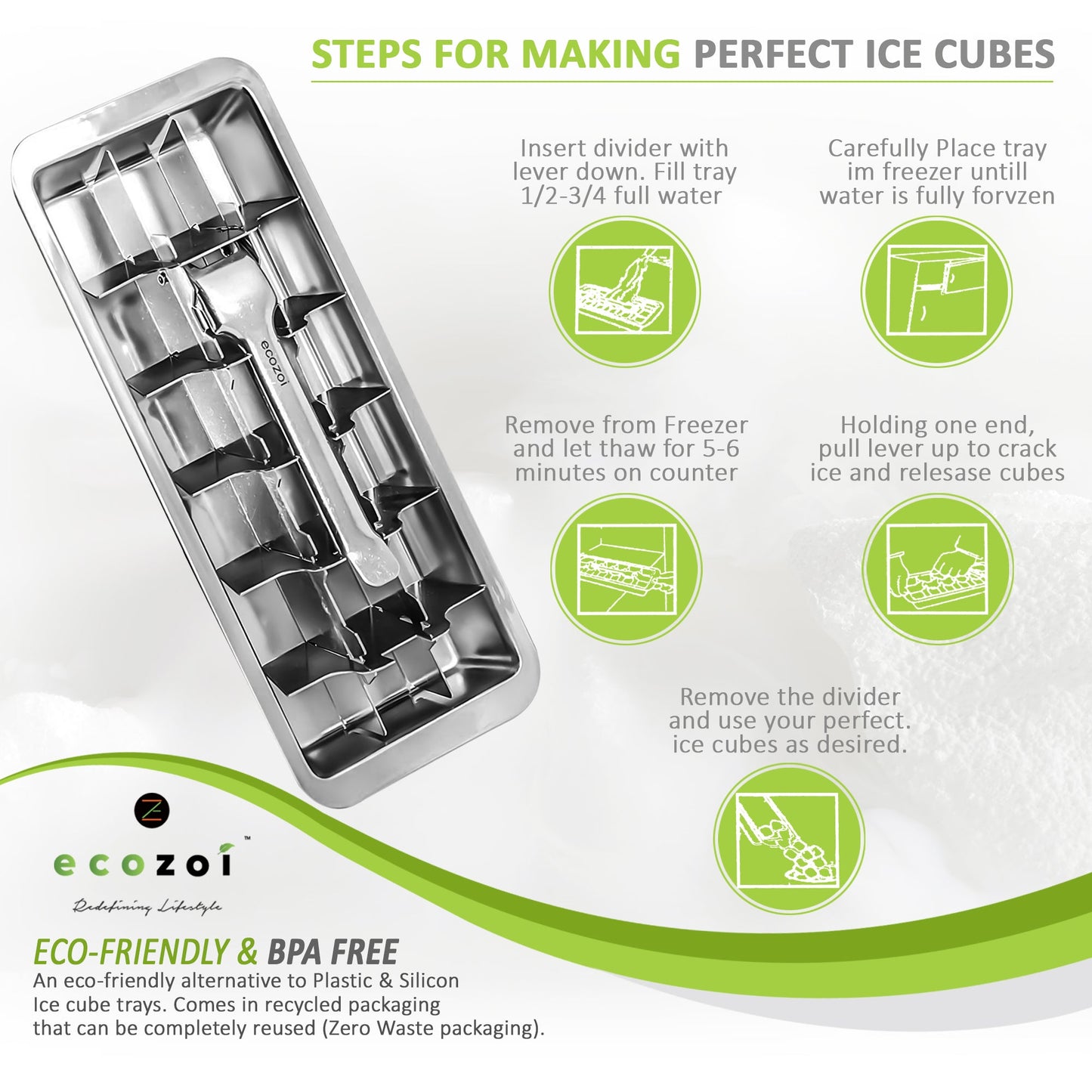 Stainless Steel Ice Cube Tray with Easy Release Handle, Vintage Design