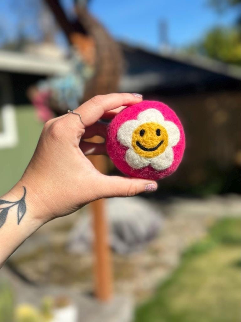 Organic Wool Dryer Ball--Bright Pink Bloom
