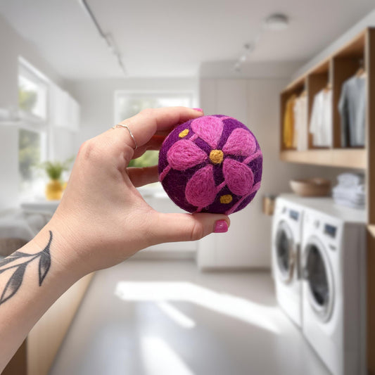 Organic Wool Dryer Ball--Purple Daisy Wrap
