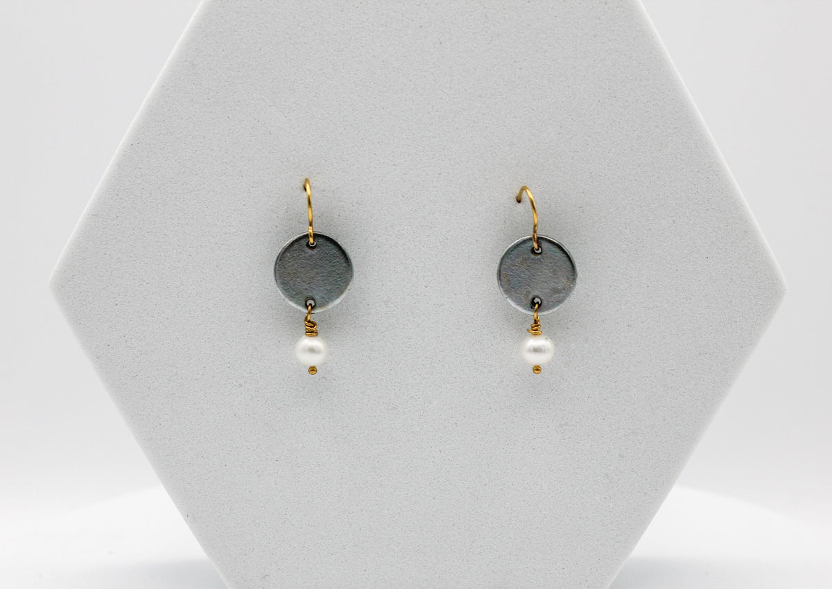 Free Earrings | Freshwater Pearl & Repurposed Steel Automotive Parts | Gold Plated Ear Wire