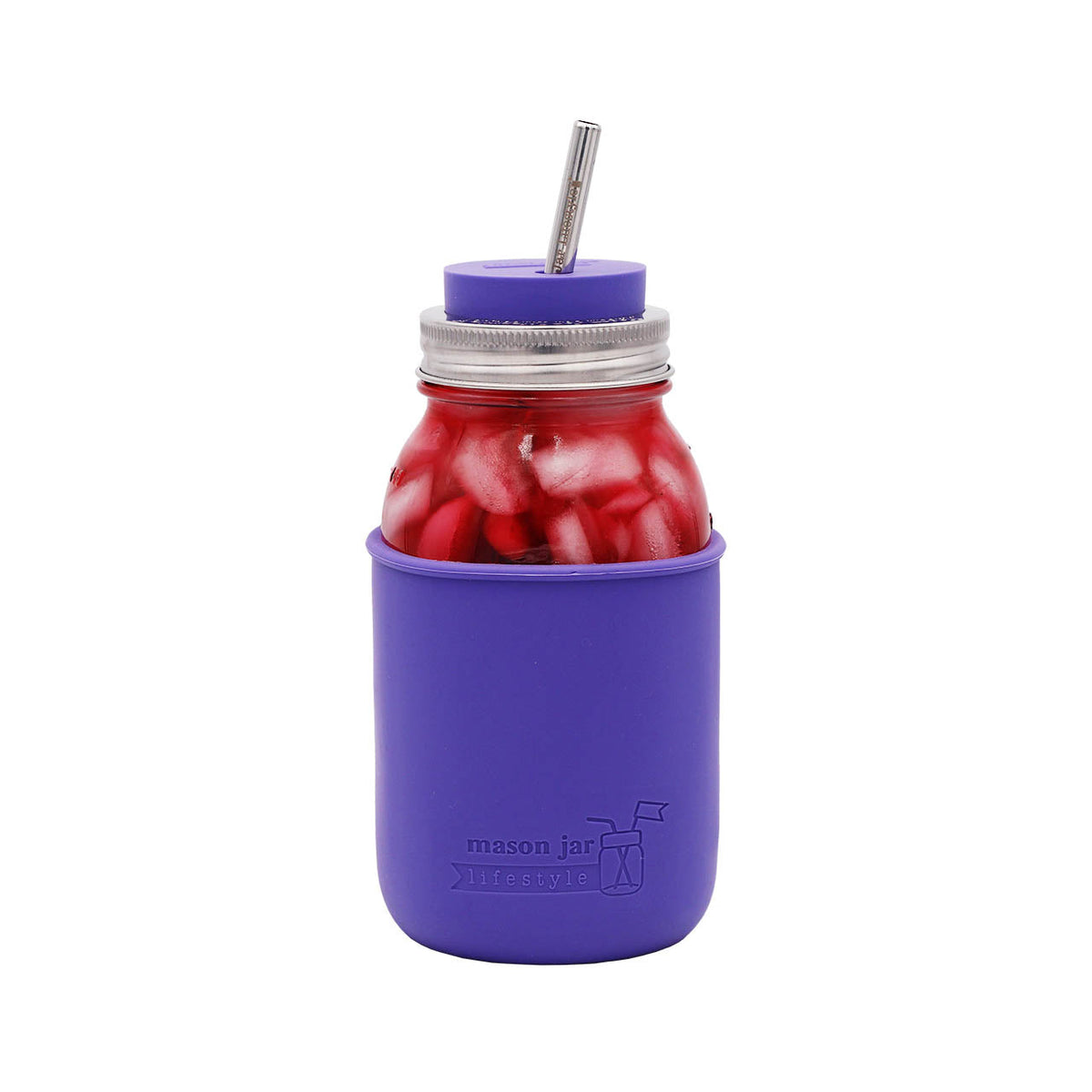 Silicone Straw Hole Lid with Stainless Steel Band for Mason Jars