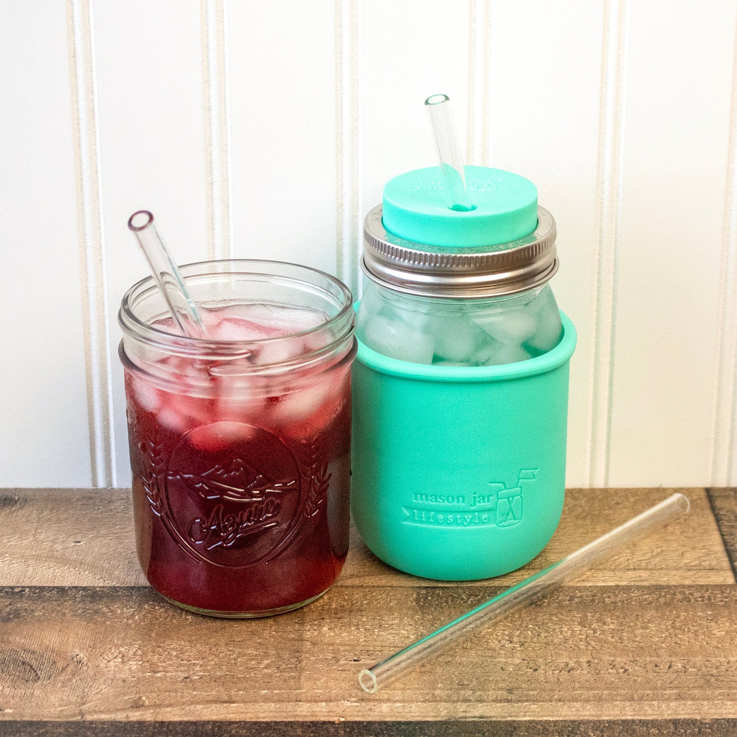 Medium Glass Straws for Pint Mason Jars 4 Pack + Cleaner