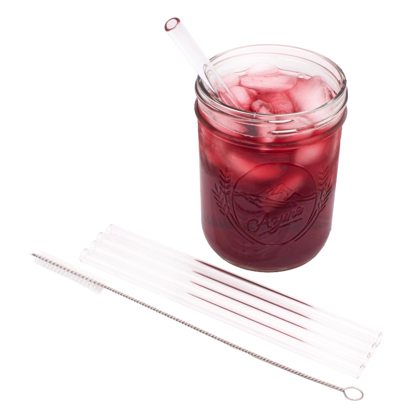 Medium Glass Straws for Pint Mason Jars 4 Pack + Cleaner